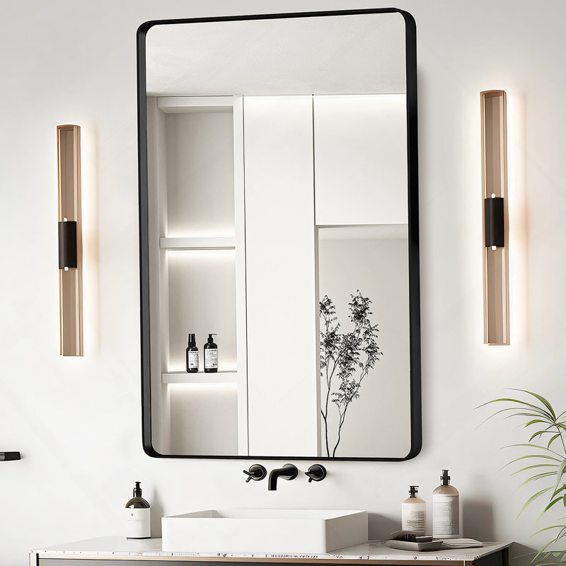23X30 Inch Black Aluminium Frame Bathroom Mirror, Black, 30" x 23"