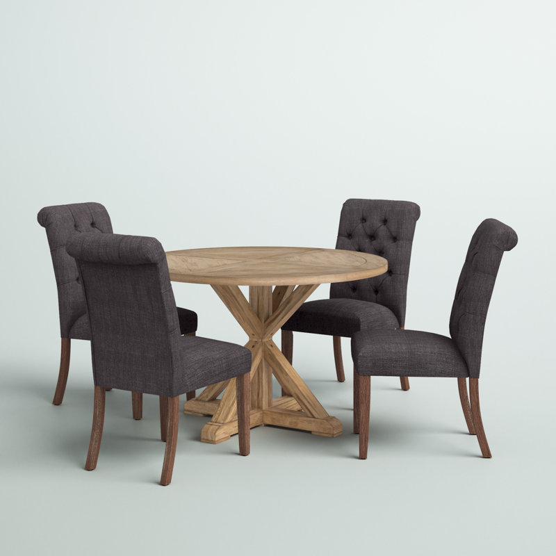 Ashbaugh 4 - Person Pedestal Dining Set, Dark Gray Linen