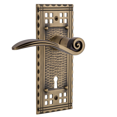 Plaque de passage artisanal (couloir et garde-robe) avec trou de serrure décoratif et levier de cygne