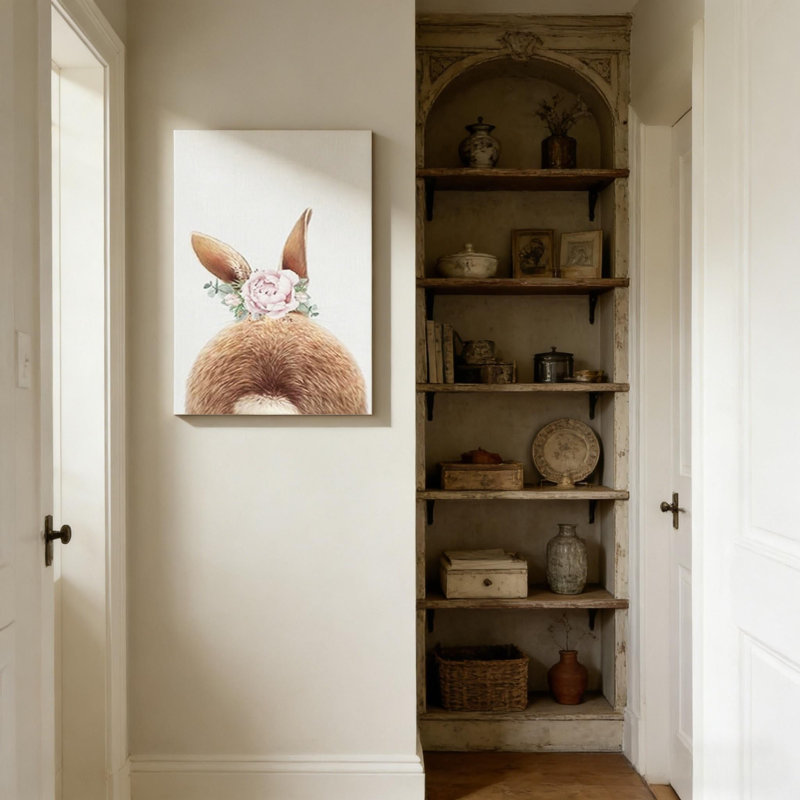 Brown Bunny Rabbit Back Canvas Solid Wood Frame Support Wall Art Decor (16" X 24" )