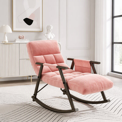 Chaise longue berçante pliante avec dossier réglable, repose-pieds et poches latérales