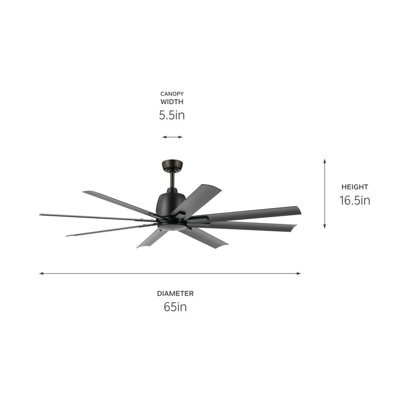 Ventilateur de plafond 65 pales 65 pouces Breda avec pales noir satiné, 65", Noir satiné