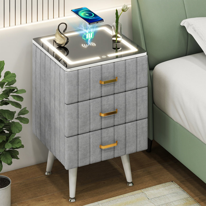 Table d'appoint moderne avec 3 tiroirs, velours, facile à installer, Blanc