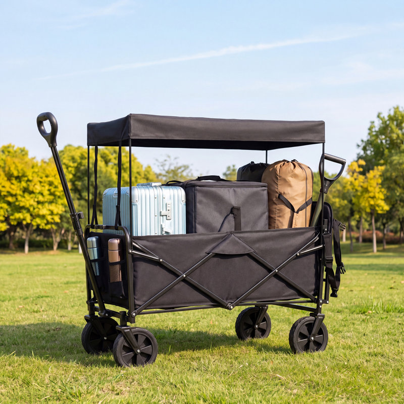 Poussette multifonctionnelle pour animaux de compagnie et chariot utilitaire avec auvent, poussette pliable pour chiens et chats, idéale pour le transport et les voyages, cadre en acier robuste, noire