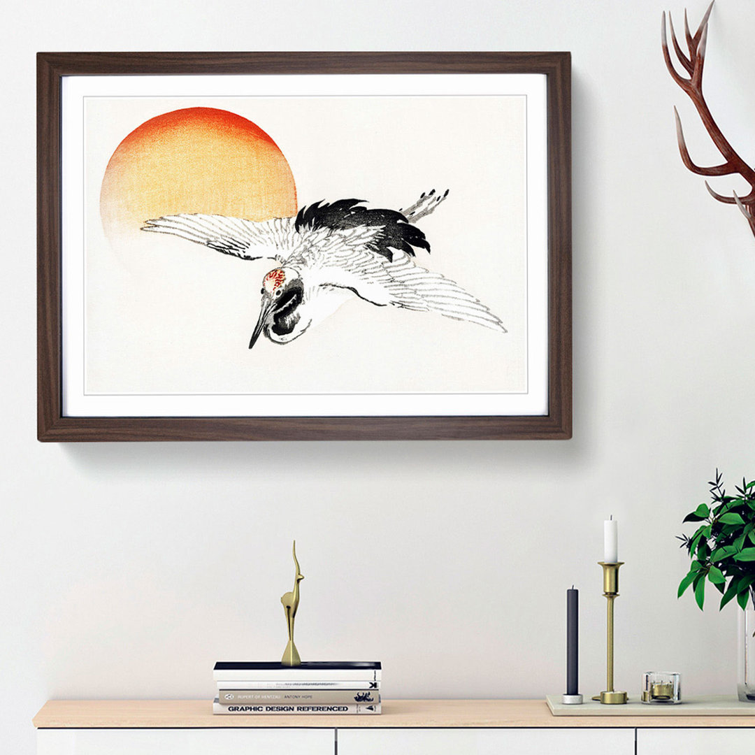 Bird Flying During Sunset by Kono Bairei - Framed Print