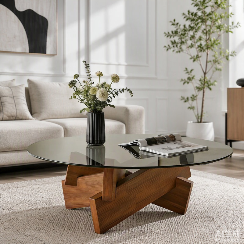 Table basse ovale à base triangulaire, 17 lb, Walnut