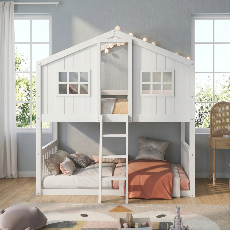Lit superposé White House, lit simple au-dessus de simple en bois massif avec échelle