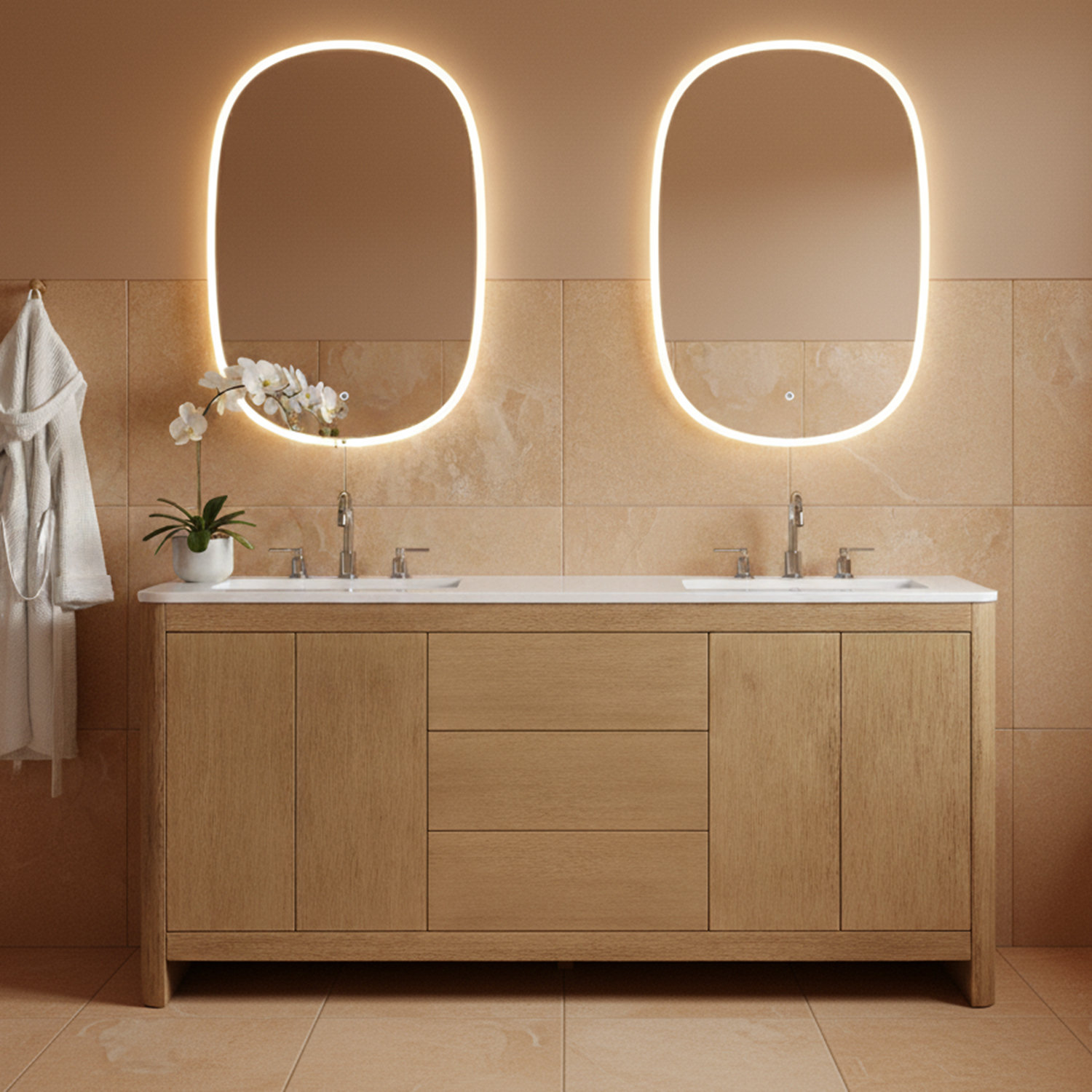 Raye 72'' Double Bathroom Vanity, Brushed Oak