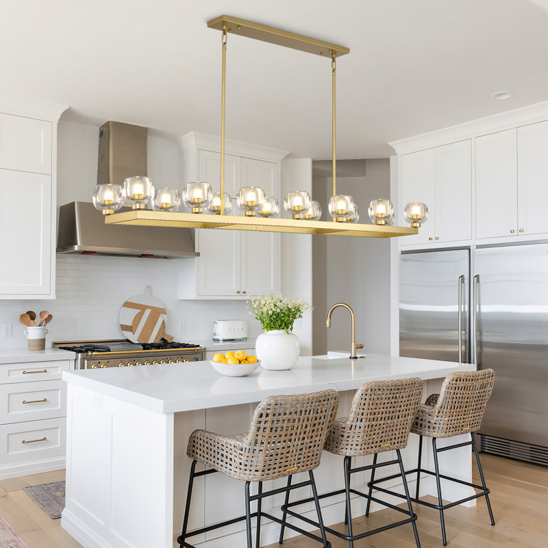 Lustre rectangulaire pour îlot de cuisine à 14 lumières et l 72 po à intensité variable, Doré