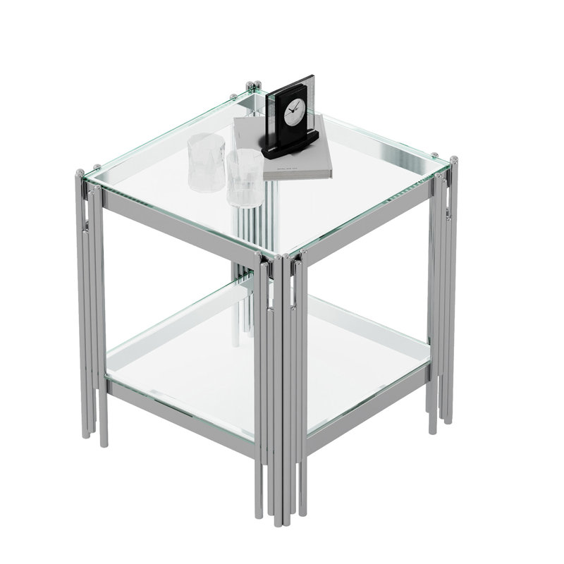 Table de bout moderne en verre trempé avec argent - Maximiser le rangement, facile à nettoyer et à entretenir