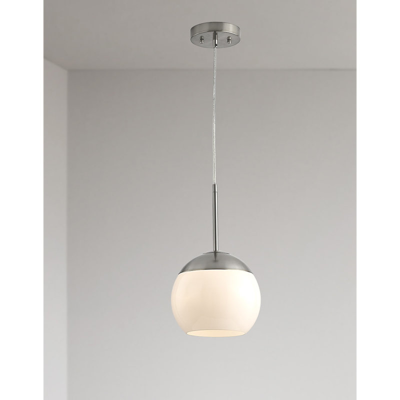 Luminaire suspendu en verre Melveen Globe, Nickel brossé, Blanc