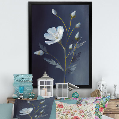 Simple fleur blanche sur fond bleu rétro I - reproduction sur toile