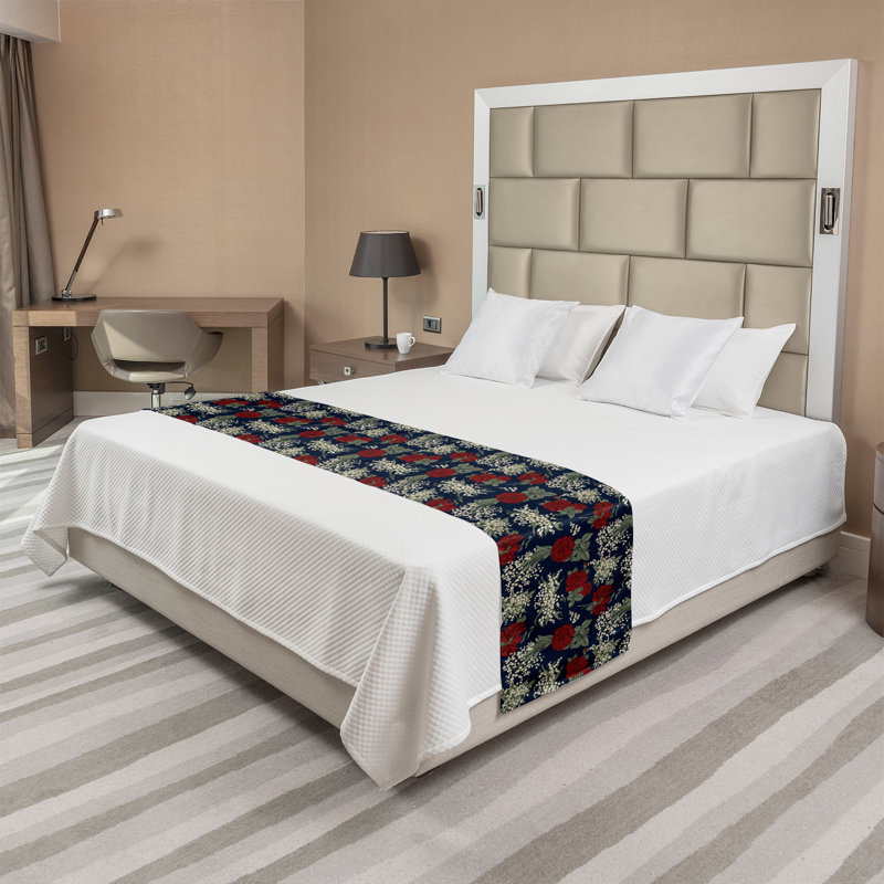 Chemin de lit Ambesonne, motif floral, roses sauvages, croquis rétro multicolore et vert sauge