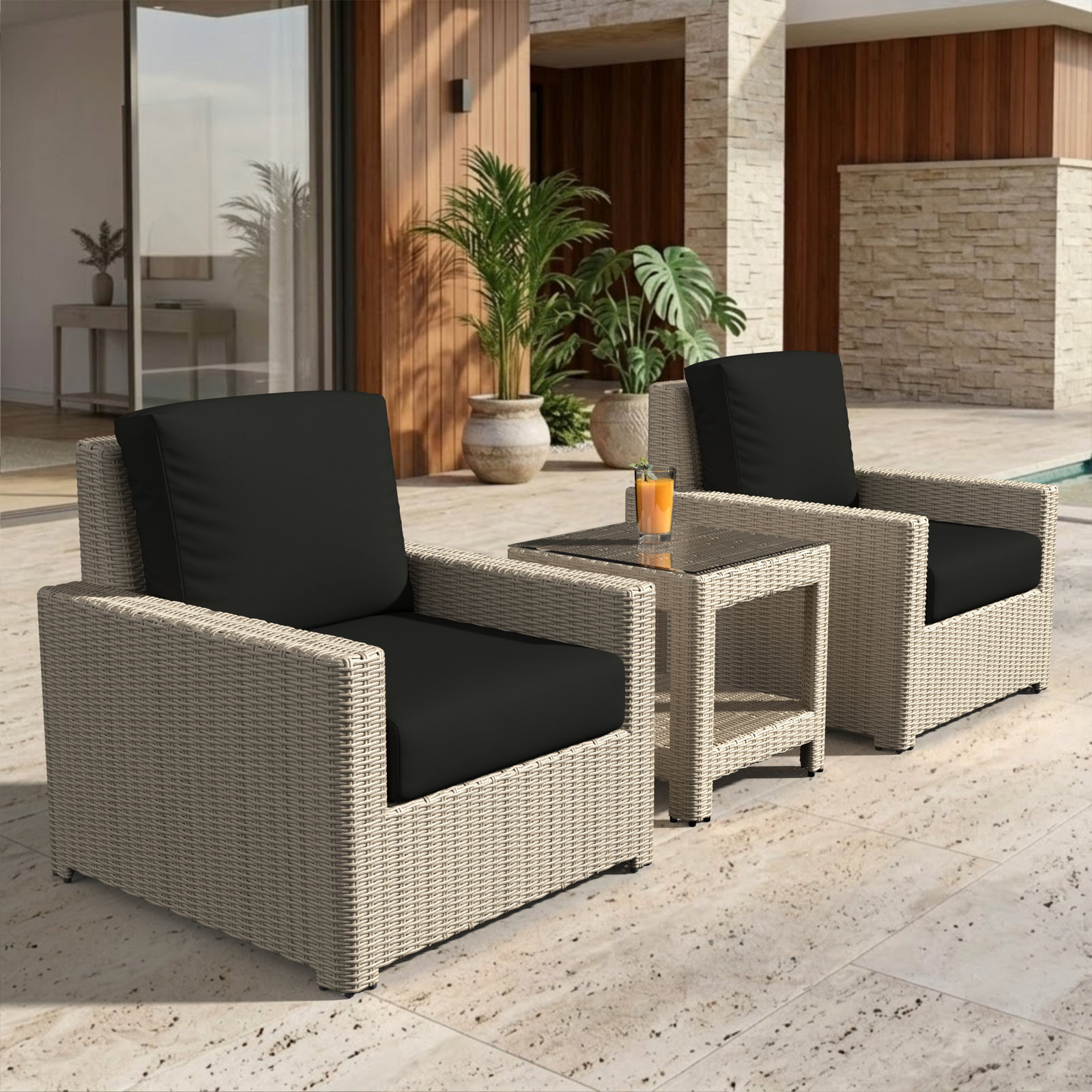 Henri 2-Person Sunbrella® Patio Seating Group, Sunbrella® Canvas Black