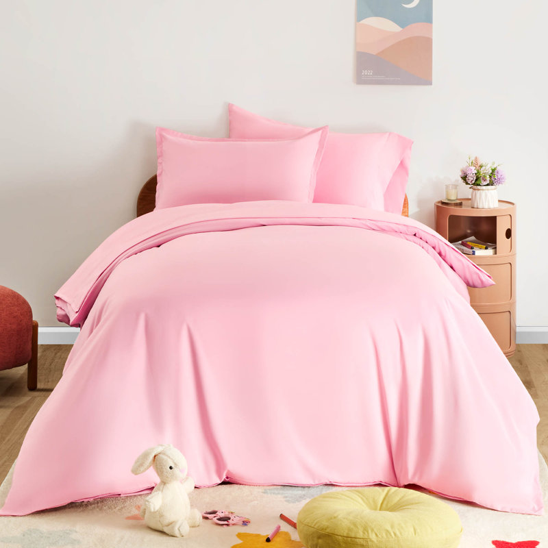  Space Rocket Reversible Duvet Cover Set, Full/Queen, Ballet Pink