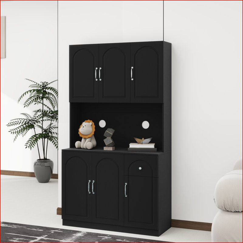 Armoire de rangement 71 po avec comptoir à micro-ondes, tablettes réglables - noir | Panneau de fibres à densité moyenne E1 | Peinture UV