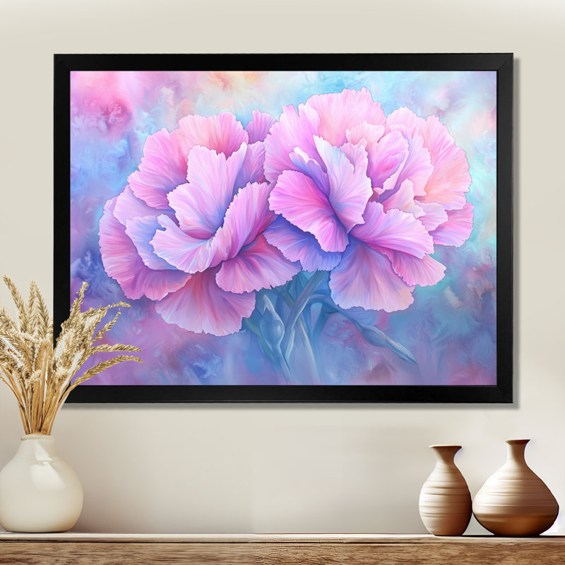 Harmony of Carnation - œillets, art mural, Reproduction encadrée d'une seule photo sans pass, Noir, 16" H x 32" W