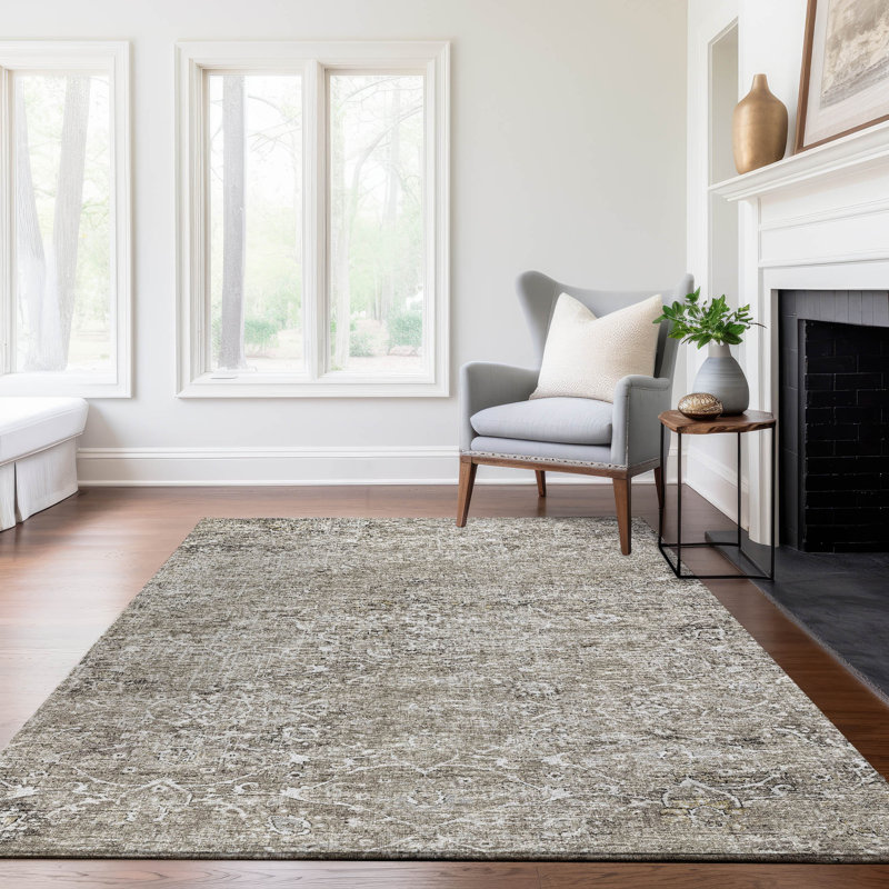 Premium Machine Washable Andreau AMF92 Gray Rug, Rectangle 10' x 14'