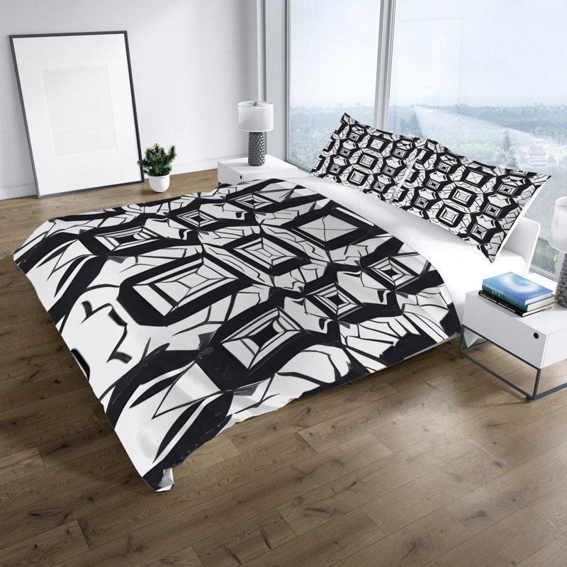 Ensemble de housse de couette en microfibre noir / blanc, Housse de couette pour très grand lit et 2 très