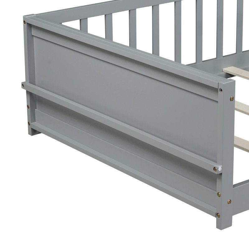 Lit simple gris avec rangement pour livres et rails, fabriqué en bois d'hévéa, 7 lattes de soutien, support compact pour espaces d'assemblage convenables, bois, lattes renforcées, facile