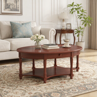 Oval Vintage Coffee Table with Drawer & Storage Shelf