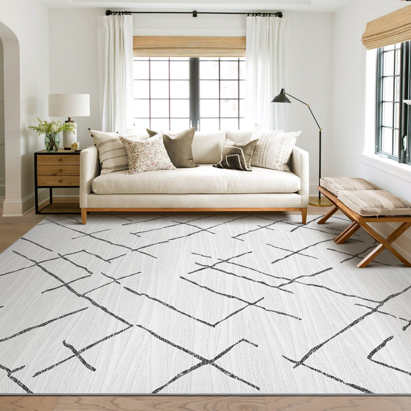 Tapis géométrique moderne lavable à la machine avec envers antidérapant, Rectangle 10' x 14'