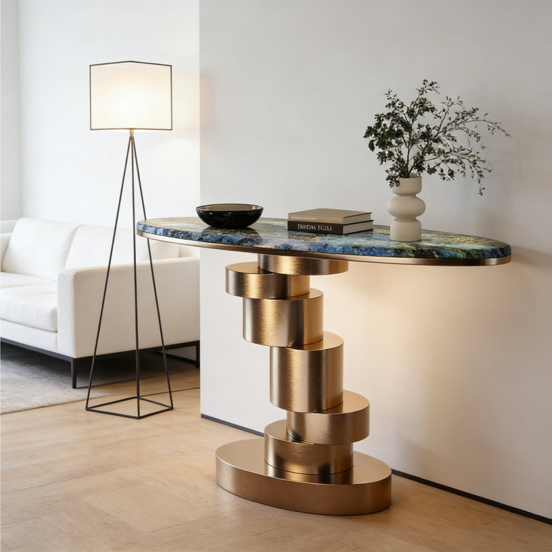 Console en métal de style italien, Black/Blue, 33.4" H x 47.2" W x 13.7" D