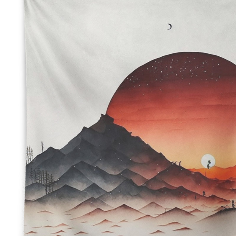 Epic Red Moon Sunset II Polyester Tapestry, 32" H x 39" W