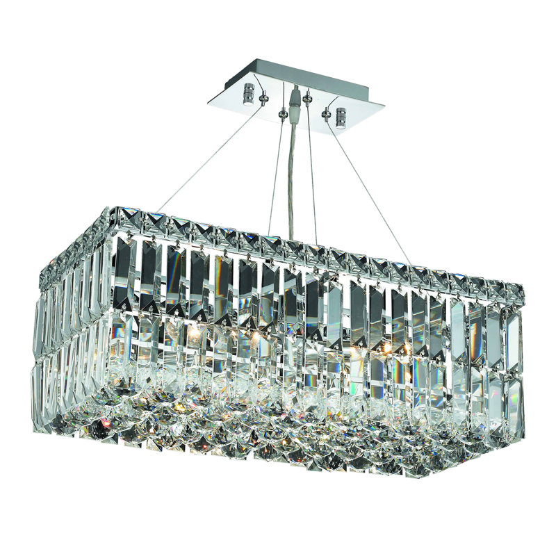 Lustre rectangulaire unique à 16 lumières avec détails en cristal Moret, H 7,5 po x l 14 po x P 28 po, Noir