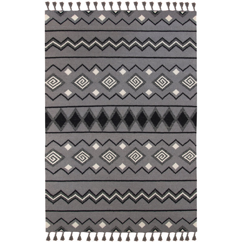 Tapis gris colombe en laine fabriqué à la main Oneil Southwestern Kilim, Rectangle 2 pi x 3 pi