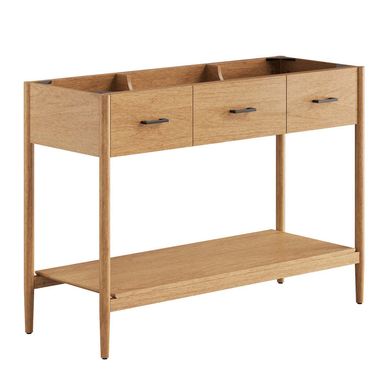 Natural Wood Mid-Century Single Bathroom Vanity Cabinet