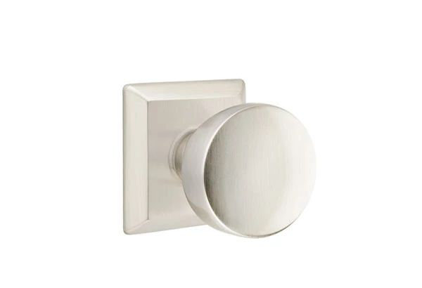 Ensemble de mortaise intérieure Emtek avec rosette Quincy et bouton Laurent (LH), Nickel satiné