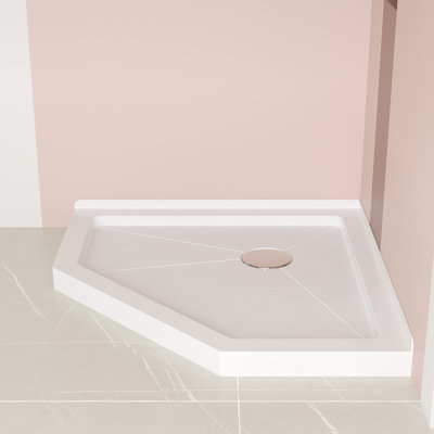  DeerValley 35" L x 35" W Neo-Angle Single Threshold Shower Base, White Acrylic Showe Base for Alcove Shower Space,Corner Shower Base