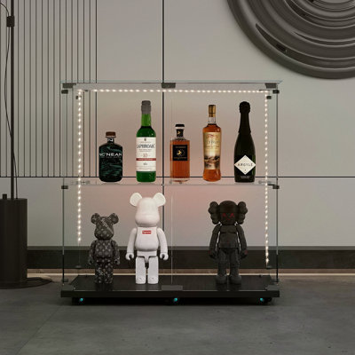 Tempered Glass Display Cabinet,Wine Cabinet,Storage Cabinet,File Cabinet,With Bluetooth LED Light Strip,Lockable Swivel Casters,Suitable For Uneven Ground,Can Be Placed Anywhere