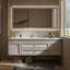 Meuble-lavabo de salle de bain moderne et minimaliste, lavabo intégré en pierre frittée cintrée à chaud, 2 tiroirs et 2 portes avec miroir intelligent-389099151