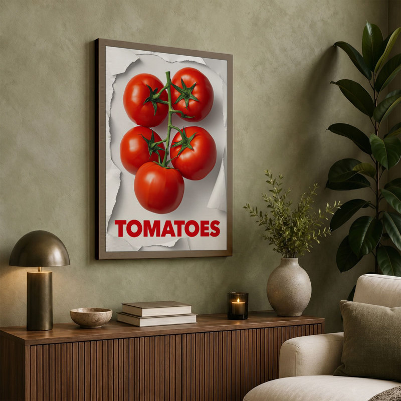 Tomatoes Typography - Wrapped Canvas, 36x24 - 91.4 x 61.0 cm, Sage Border