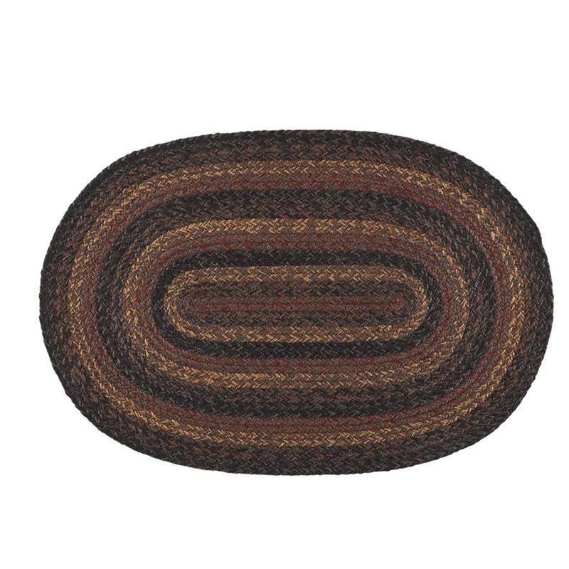 Tapis géométrique en coton tressé à la machine Brunke - noir / brun / rouge / gris, Ovale 4 pi x 6 pi