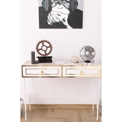 White Console Table With Metal Legs & Wood Base, 48.07 In. Depth, 14.27 Width, 34.27 Height Base Table, Legs, Colour, 48.07" 14.27" 34.27"