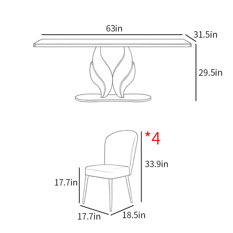 Modern simple light luxury dining table sets, 29.5"H x 63"L x 31.5"W