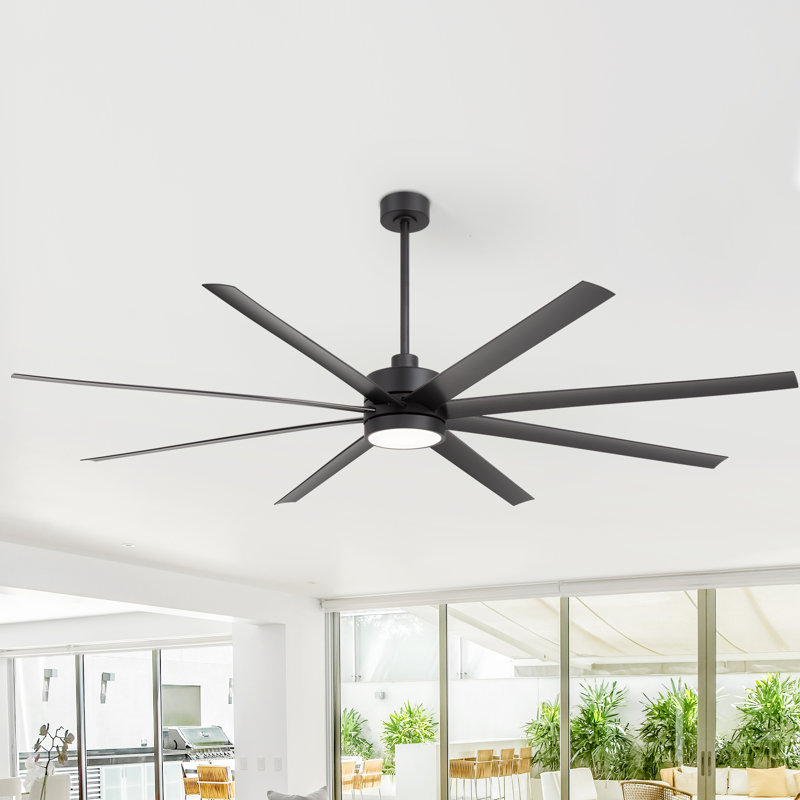 Ventilateur de plafond standard à 8 pales avec télécommande et ensemble d'éclairage Jamii-Leigh inclus, Noir, 84", Noir