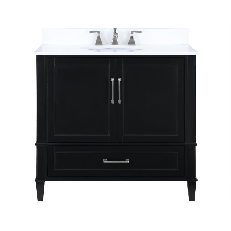 Montauk 36'' W Single Vanity, White Granite, Midnight Black