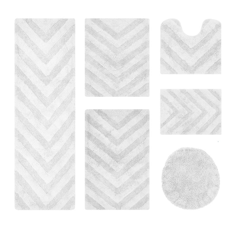 Ensemble de tapis pour salle de bain 5 pièces en coton 100% coton Hugo Premium 1990 GSM avec envers antidérapant en latex, certifié OEKO-TEX®, super absorbant et lavable à la machine, blanc