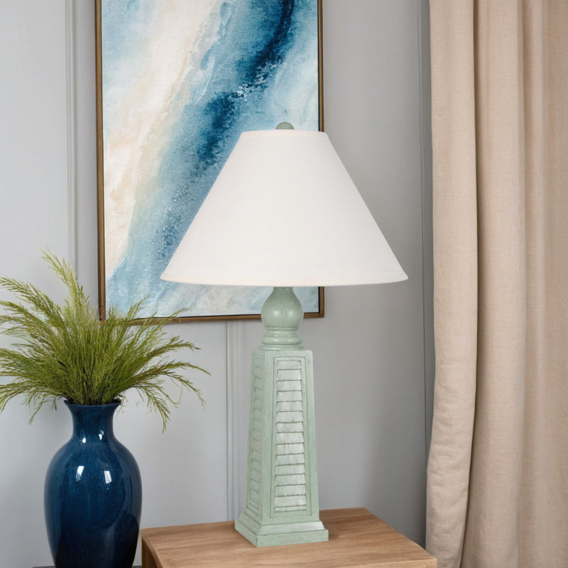 29" Shutter Table Lamp with Shade, Light Aqua