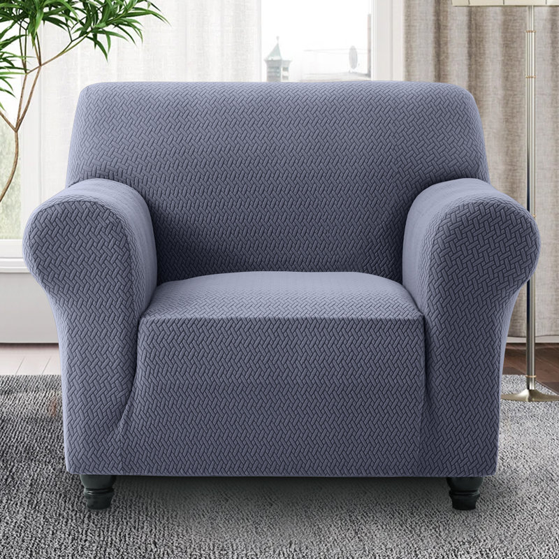 Spandax Sofa Cover Quilted Anti-Slip Couch Protector with Adjustable Strap, Blue/Grey, 165 X 179cm (1 Seater)