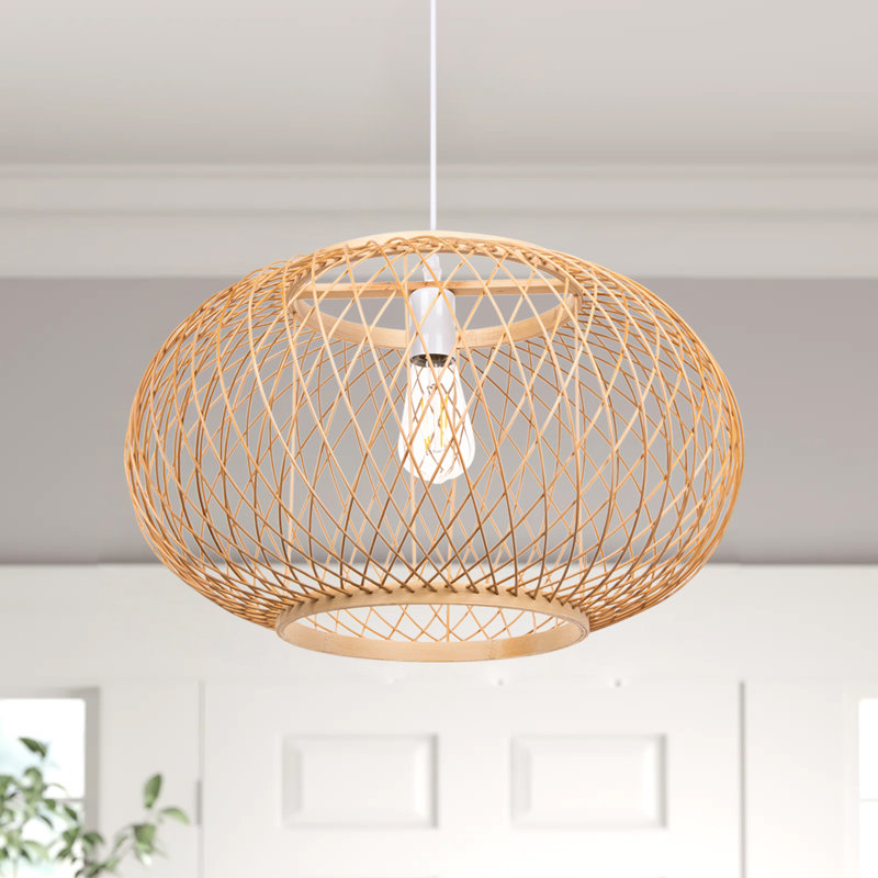 Luminaire suspendu beige à 1 lumière Achaz, H 8,66 po x l 13,77 po x P 13,77 po
