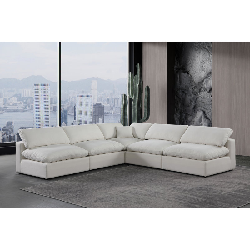 Ismayil 5 - Piece Upholstered Sectional, Cream Linen Textured Fabric