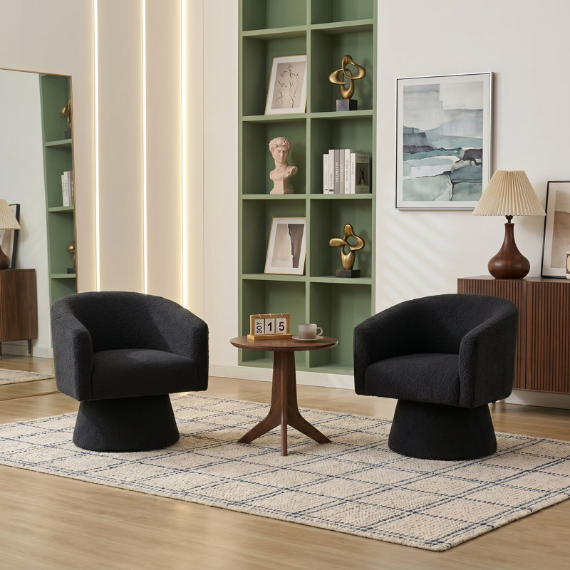 Fauteuil demi-tonneau pivotant rembourré Caleigha, Polyester noir