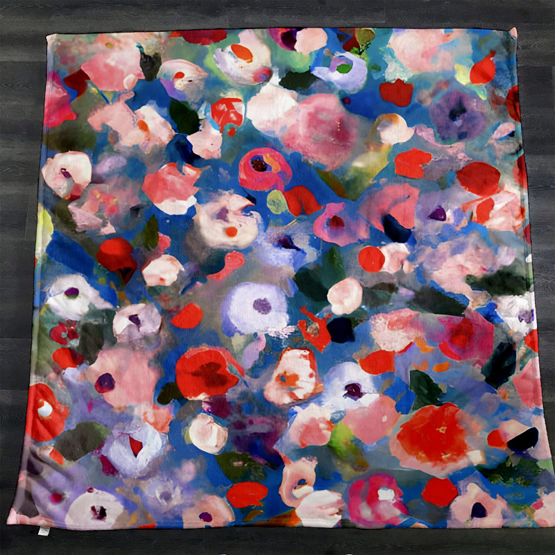 Jeté Richview, L 51 po x L 60 po, Floral / abstrait, Rose / Bleu