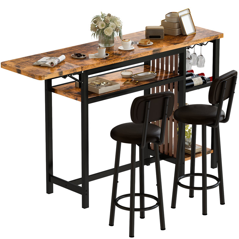 Ensemble de table de bar et 2 chaises, ensemble de table de salle à manger 3 pièces de style industriel, 2 tabourets de bar avec dossier pour la cuisine, un appartement et un petit espace