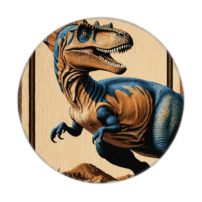 Tapis brun intérieur et extérieur Dinosaurs, Rond 5 pi
